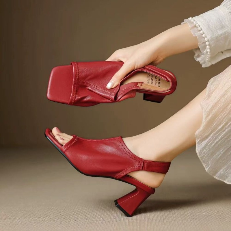 Casual Sandal Leather - Sandalias Romanas de Tacón Alto con